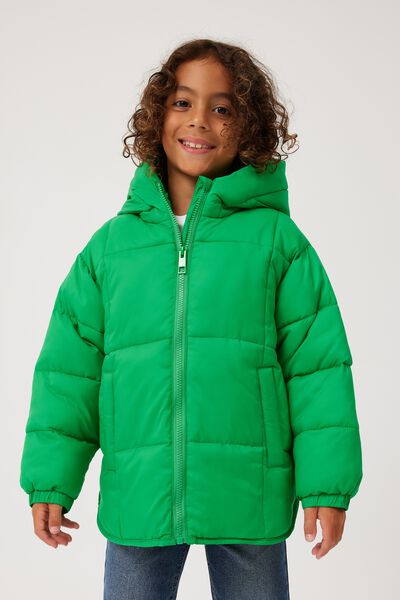 Unisex Hooded Puffer Jacket, GREEN SPLASH