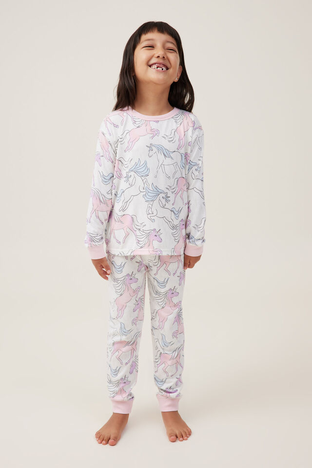 Serena Long Sleeve Pyjama Set, OATMEALE MARLE/BREEZY UNICORN