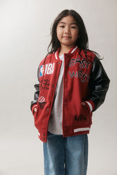 License Bomber Jacket, LCN NBA HERITAGE RED/NBA PATCHWORK