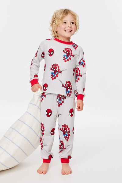 Snoozesoft Long Sleeve Pj Set License, LCN MAR GREY MARLE/SPIDERMAN
