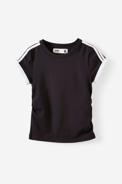 Soft Stretch Active Gathered Short Sleeve Baby Tee, BLACK/WHITE