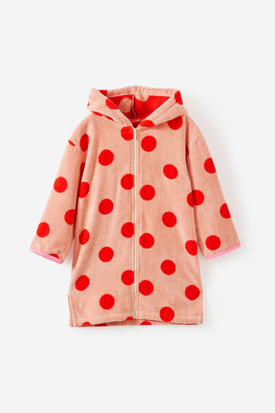 Kids Zip Thru Hooded Towel, APRICOT MIST/POP RED SPOT