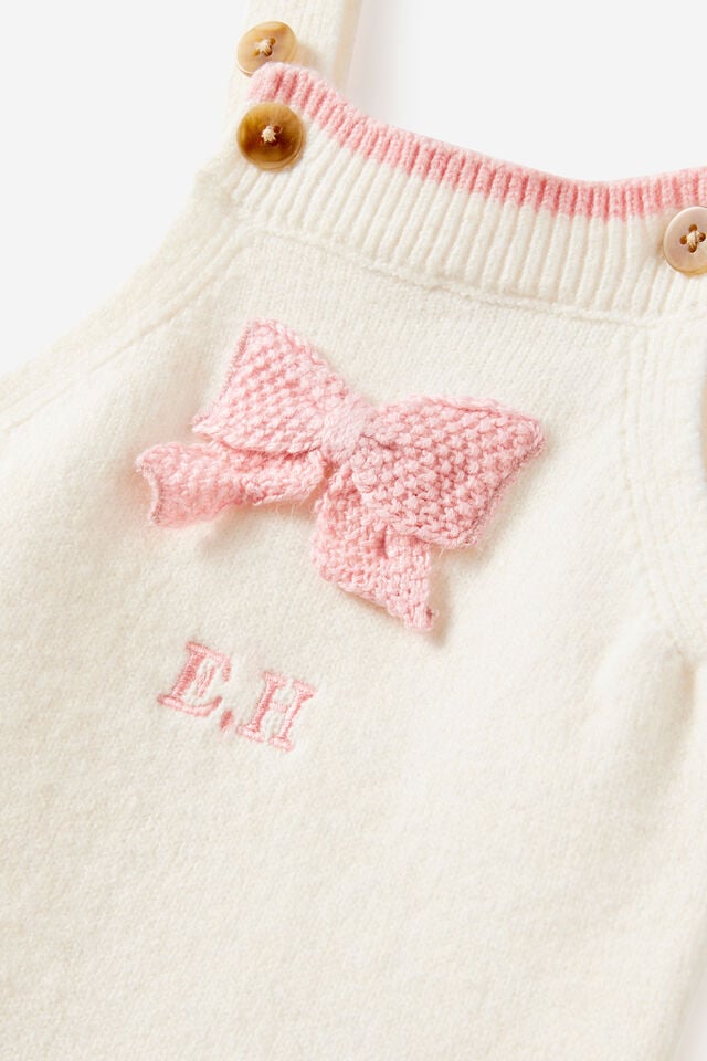 Personlisation Organic Blend Knit Bubbysuit, MILK/CROCHET BOW