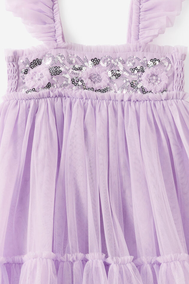 Floral Flutter Sleeve Dress Up Dress, VINTAGE LILAC