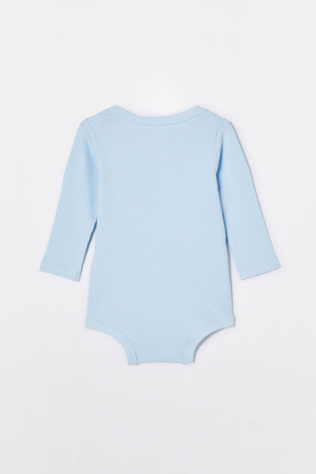 Organic Pointelle Long Sleeve Onesie, WHITE WATER BLUE/SNUGGLE BUDDY