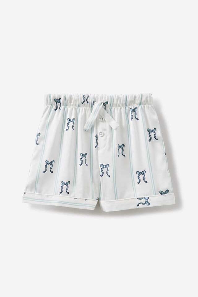 Casey Short Sleeve Pyjama Set, BARBER BLUE/STRIPE BOWS