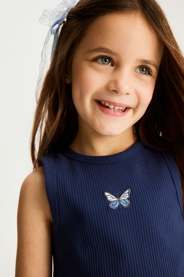 Fitted Essential Tank, DENIM NAVY/BUTTERFLY