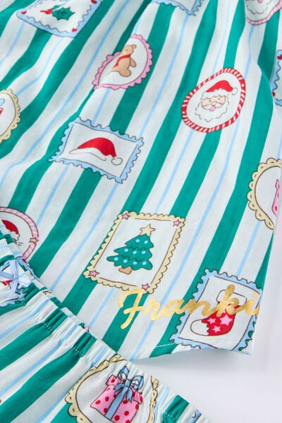 Adults Babydoll Family Xmas Pj Set Personalised, ENGLISH IVY/SANTA STAMP