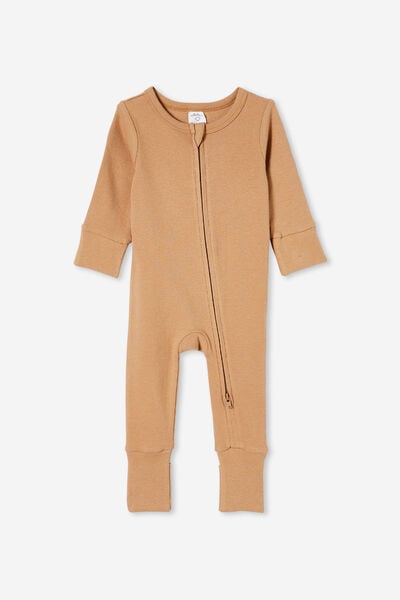 The Long Sleeve Rib Romper, TAUPY BROWN
