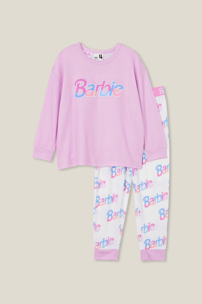 Serena Long Sleeve Pyjama Set Licensed, LCN PINK GERBERA PALE VIOLET/BARBIE LOGO