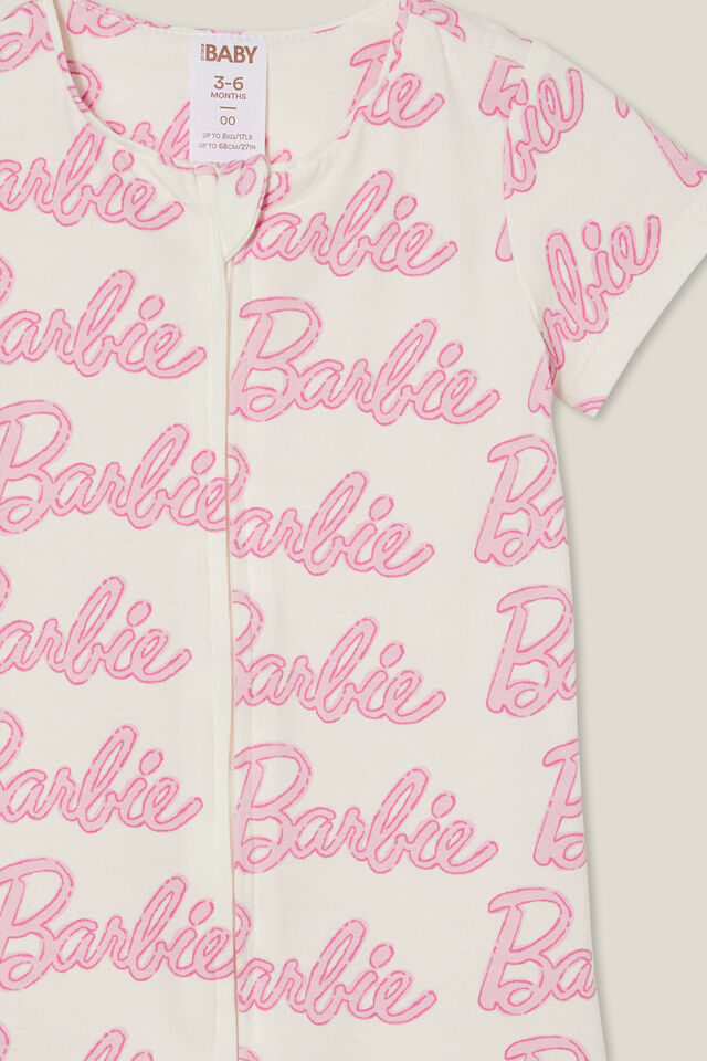 Barbie The Short Sleeve Zip Romper, LCN MAT VANILLA/BARBIE YARDAGE