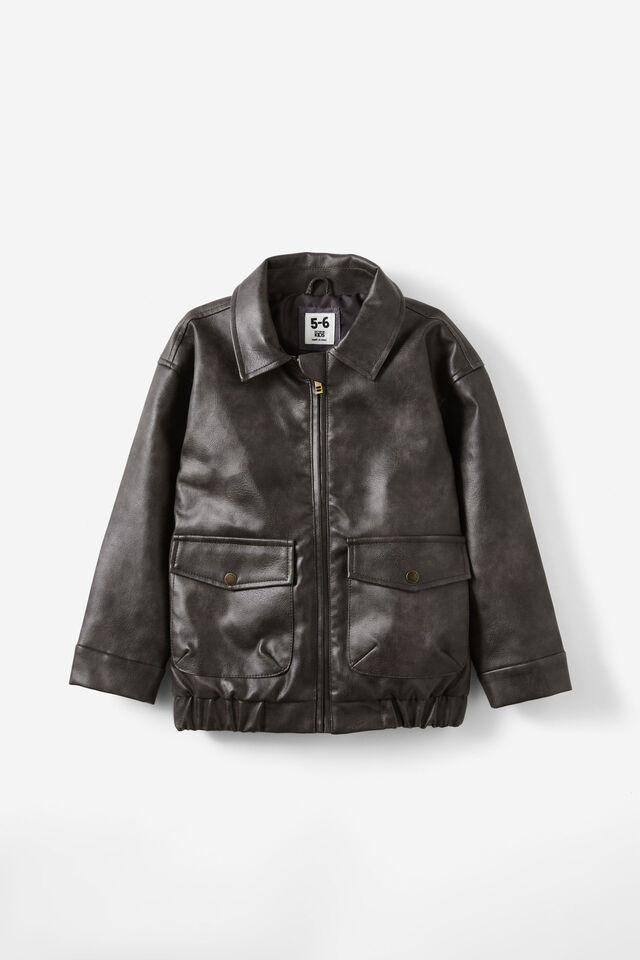 Fletcher Faux Leather Bomber Jacket, AGED HOT CHOCCY