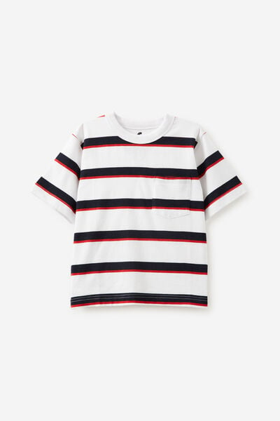 The Essential Short Sleeve Tee, WHITE/SQUID INK/VARSITY RED STRIPE