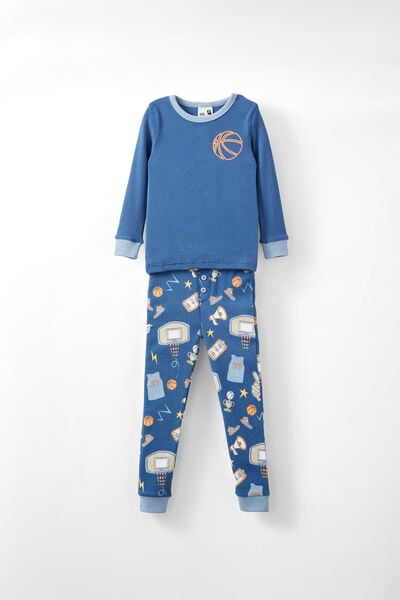 Milo Long Sleeve Pyjama Set, PETTY BLUE/ BASKETBALL ELEMENTS
