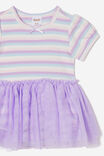 Violet Puff Sleeve Tulle Dress, VINTAGE LILAC/RAINBOW STRIPE - alternate image 2