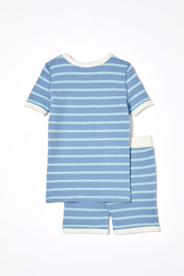 Tyler Short Sleeve Pyjama Set, MARIAN STRIPE DUSTY BLUE/BARBER BLUE
