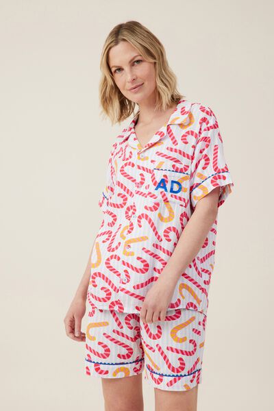 Carter  Short Sleeve Pyjama Set Personalised, FROSTY BLUE/CANDY CANE STRIPE