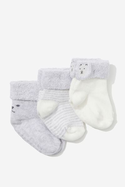 Meias - 3Pk Terry Baby Socks, CLOUD MARLE