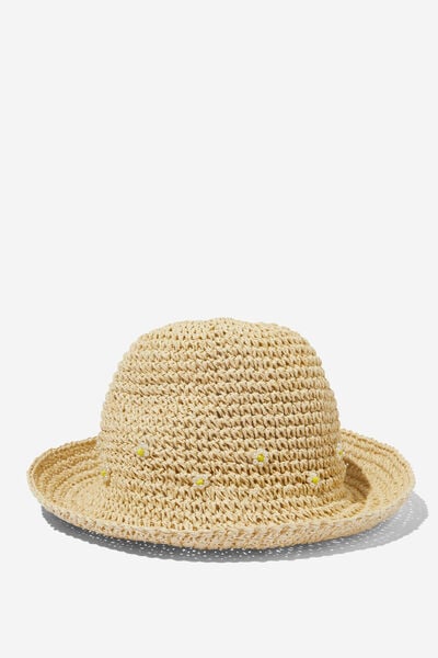 Kids Crochet Bucket Hat, NATURAL/DAISIES