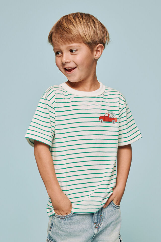 Essentials Graphic Short Sleeve Tee, VANILLA/ENGLISH IVY STRIPE CHRISTMAS TRUCK