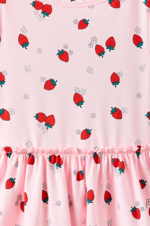 Boat Neck Frill Short Sleeve Dress, BALLET PINK/STRAWBERRY