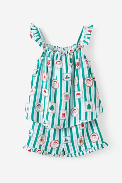 Adults Babydoll Family Xmas Pj Set, ENGLISH IVY/SANTA STAMP