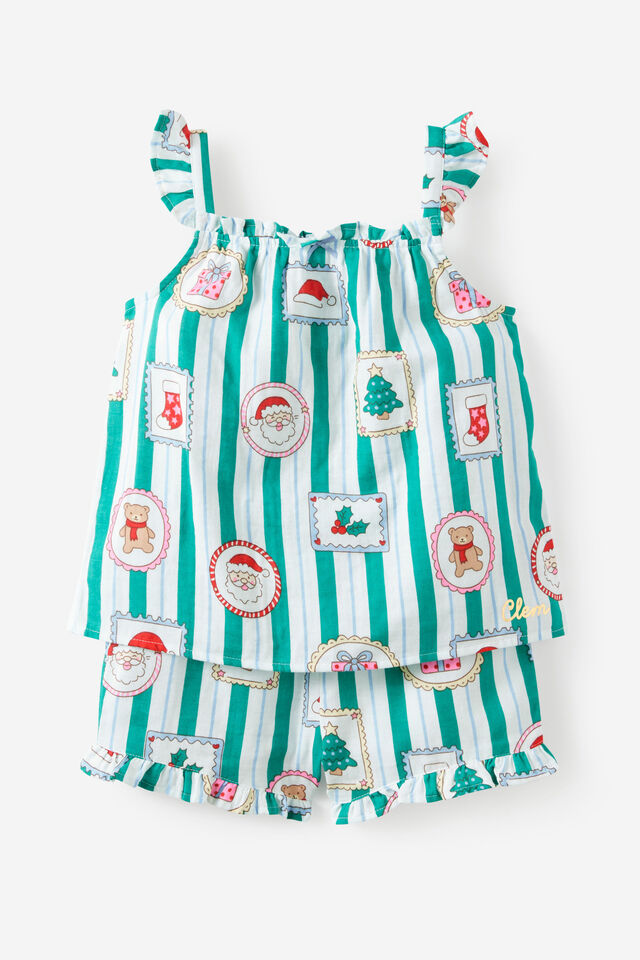 Kids Babydoll Family Xmas Pj Set Personalised, ENGLISH IVY/SANTA STAMP