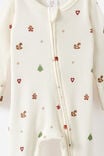 Littlie Organic Long Sleeve Zip All In One Romper, MILK/CHRISTMAS ICONS - example image 2