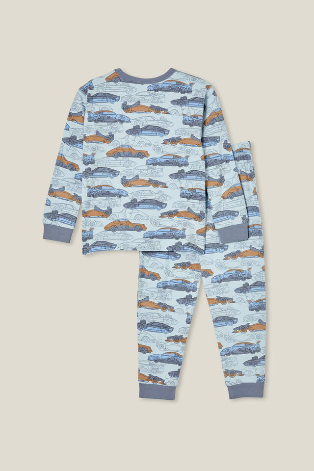 Ace Long Sleeve Pyjama Set, FROSTY BLUE/FAST CARS
