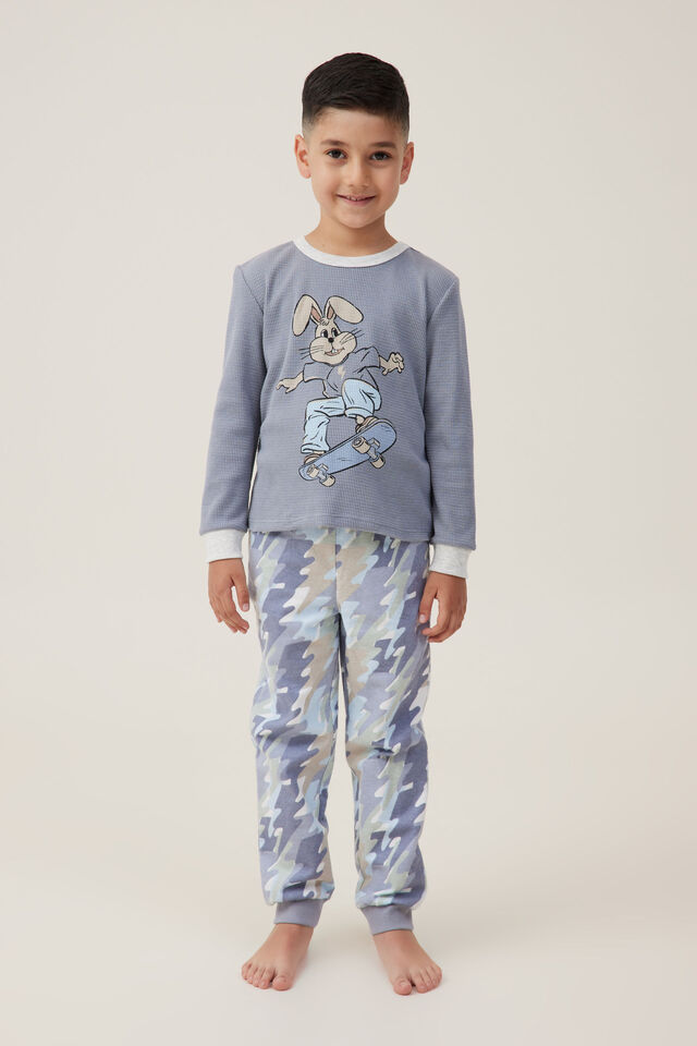 Winston Long Sleeve Pyjama Set Personalised, STEEL/SKATER BUNNY