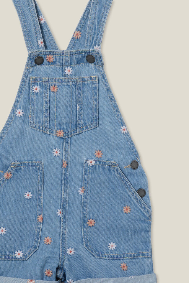 Edith Denim Shortall, FADED VINTAGE WASH/FLORAL EMBROIDERY