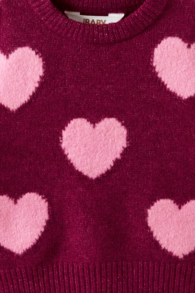 Baby Knit Jumper, BERRY JAM/STRAWBERRY MILK HEART