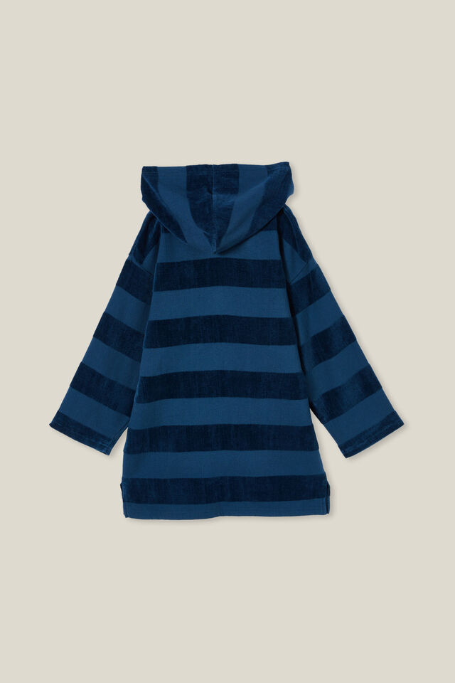 Kids Zip Thru Hooded Towel - Personalised, PETTY BLUE/STRIPE