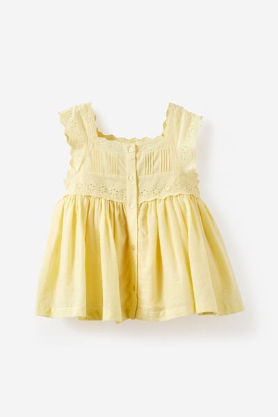Babydoll Flutter Sleeve Top, BABY YELLOW