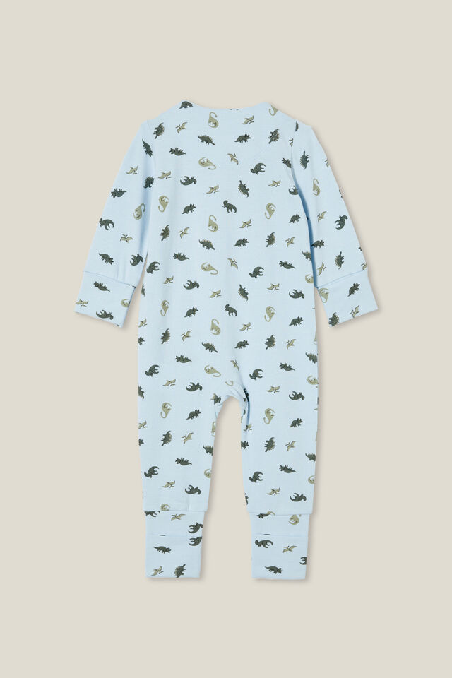 Macacão - The Long Sleeve Zip Footless Romper, FROSTY BLUE/DITSY DINO