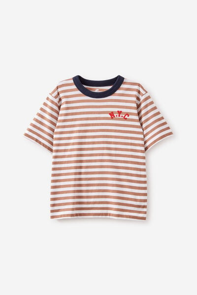 Jonny Short Sleeve Graphic Print Tee, TAUPY BROWN/WHITE STRIPE N.Y.C