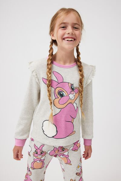 Fiona Long Sleeve Flutter Pyjama Set Licensed Drw, LCN DIS OATMEAL MARLE/MISS BUNNY