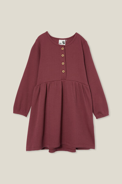 Sally Button Front Long Sleeve Dress, VINTAGE BERRY WAFFLE