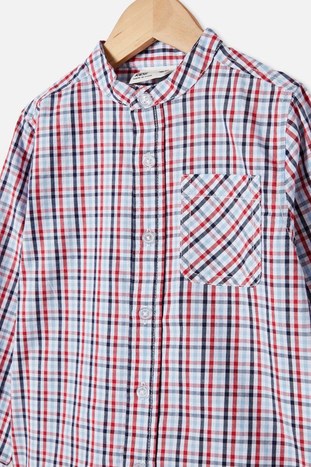 Grandpa Collar Prep Shirt, MINI CHECK/LUCKY RED/INDIGO/SKY HAZE