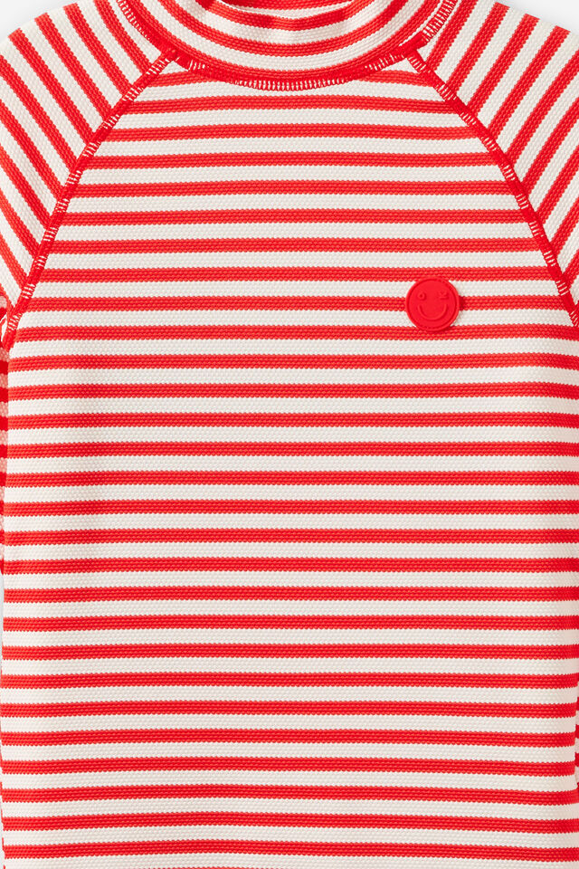 Flynn Long Sleeve Raglan Rash Vest, POP RED/VANILLA