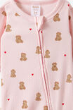 Littlie Organic Long Sleeve Zip Romper, POP PINK/BEAR HEART - example image 2