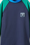 Flynn Long Sleeve Raglan Rash Vest, ENGLISH IVY/HARBOUR BLUE/SQUID INK - example image 2