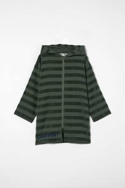 Kids Zip Thru Hooded Towel - Personalised, SWAG GREEN/JACQUARD STRIPE