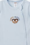 Growie Short Sleeve Zip Romper, BLUE WHISPER/LITTLE PRETZEL - example image 2