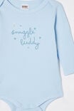Organic Newborn Pointelle Long Sleeve Bubbysuit, WHITE WATER BLUE/SNUGGLE BUDDY - alternate image 2