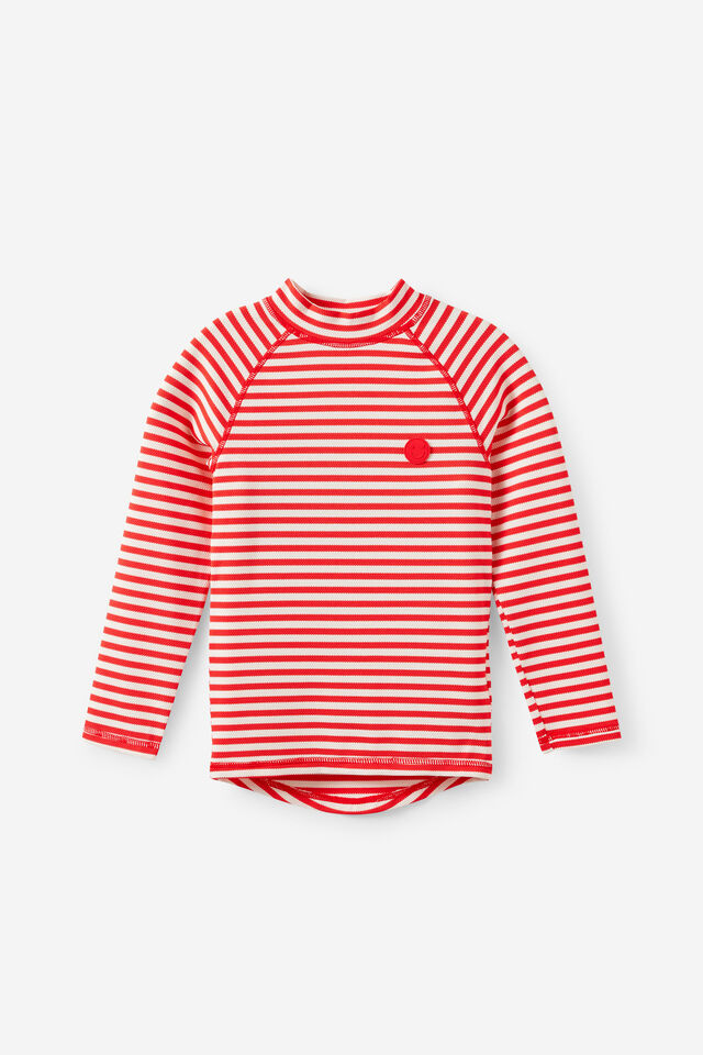 Flynn Long Sleeve Raglan Rash Vest, POP RED/VANILLA