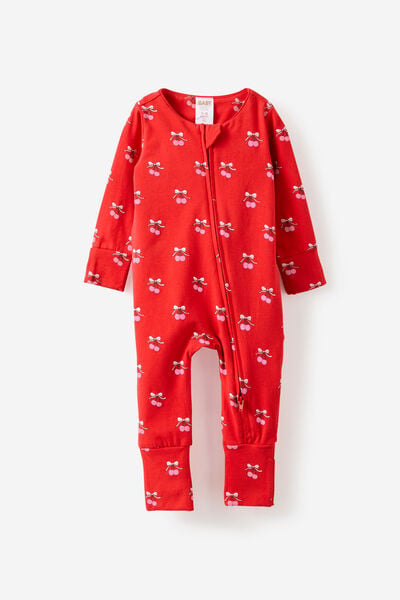 Growie Long Sleeve Zip Romper, VARSITY RED/CHERRY