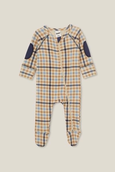 The Long Sleeve Waffle Romper Usa, IN THE NAVY PLAID