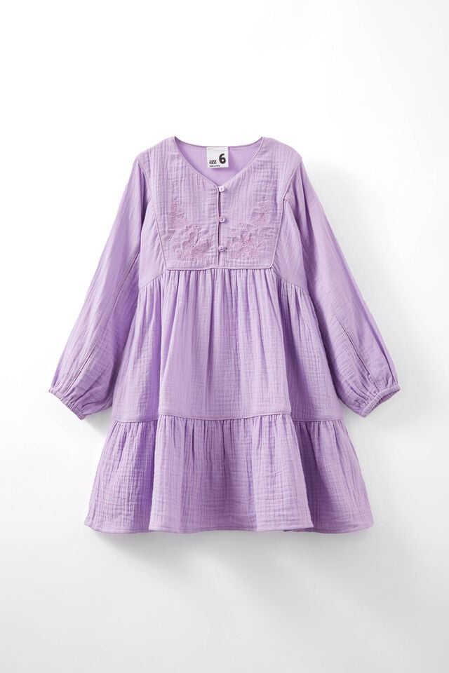 Corra Long Sleeve Dress, LILAC DROP/EMBROIDERY