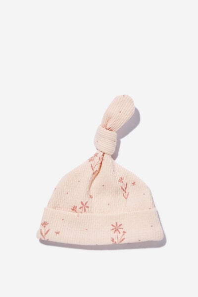 Organic Pointelle Beanie, PINK PEARL/SPRIGGY FLORAL